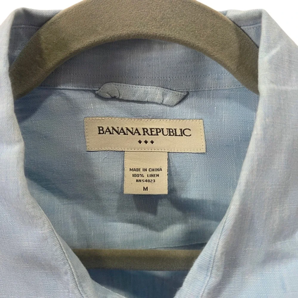 Banana Republic Mens Medium 100% Linen Button Up Shirt Blue Long Sleeve Casual